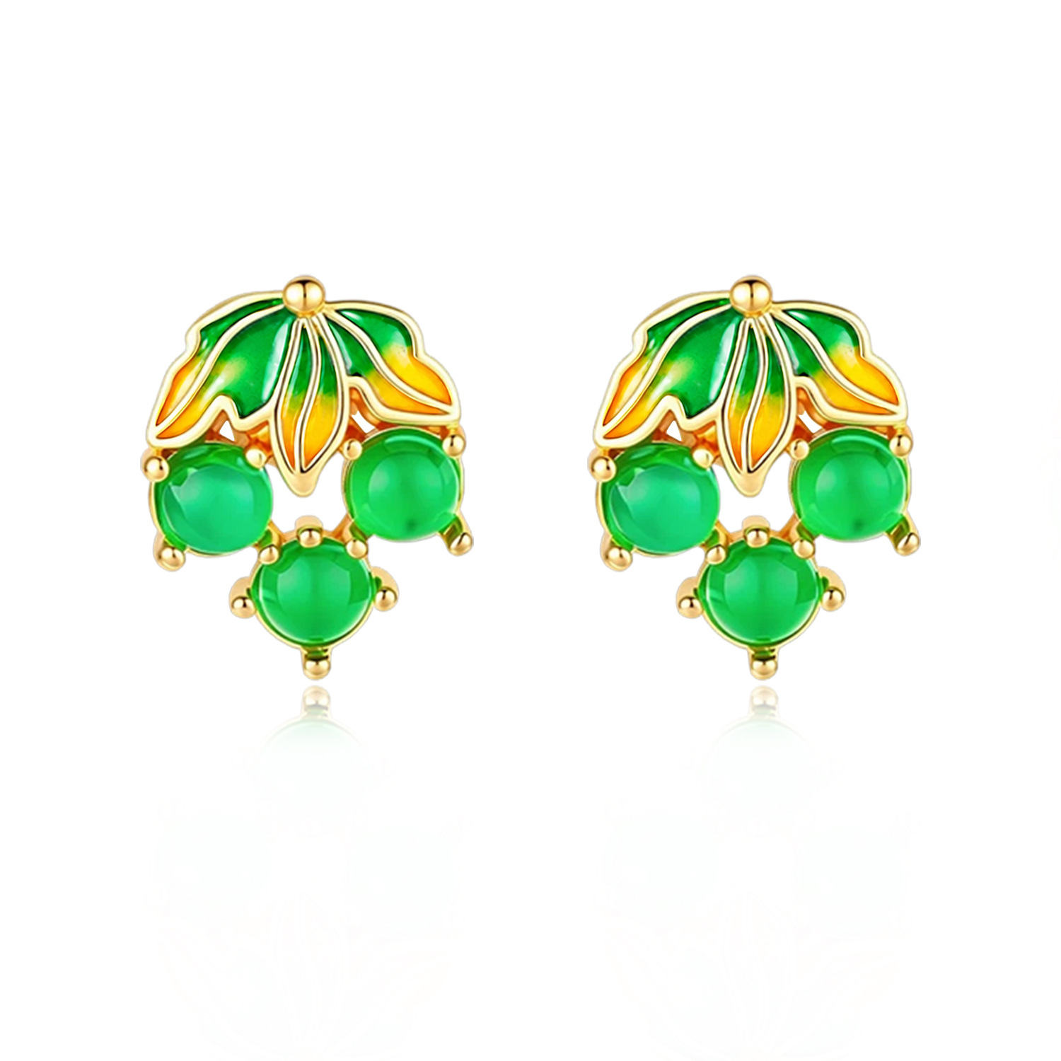 Earrings - 미얀마산 제이드 원석으로 만든 포도 모양