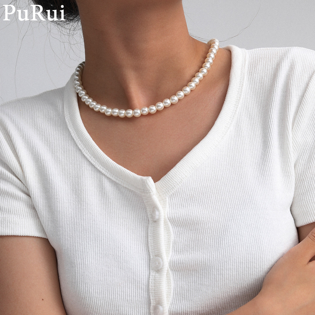 Pearl Choker Necklace Vintage - 여성용 미니멀리스트 모조 진주 초커 목걸이,