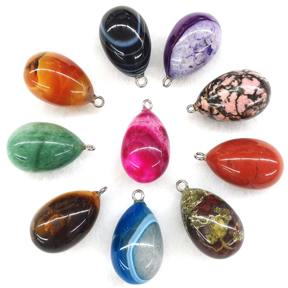 Crystal Pendant Necklace Natural Stone - 30x19mm 미니 달걀 모양 펜던트, 천연석,
