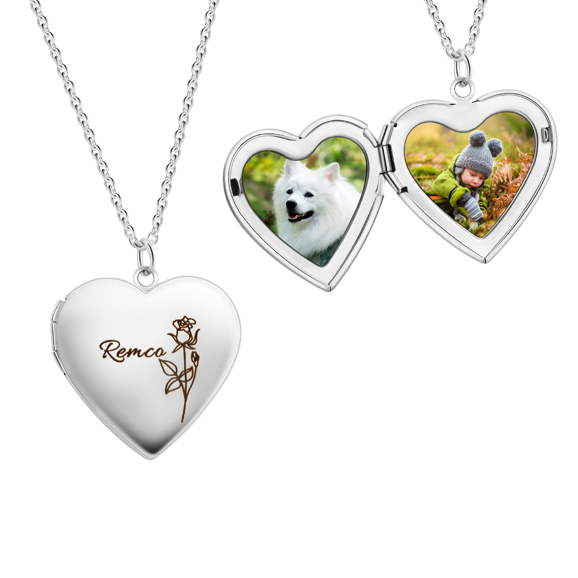Heart Locket Necklace Photo - 여성용 실버 컬러 러브 하트 사진