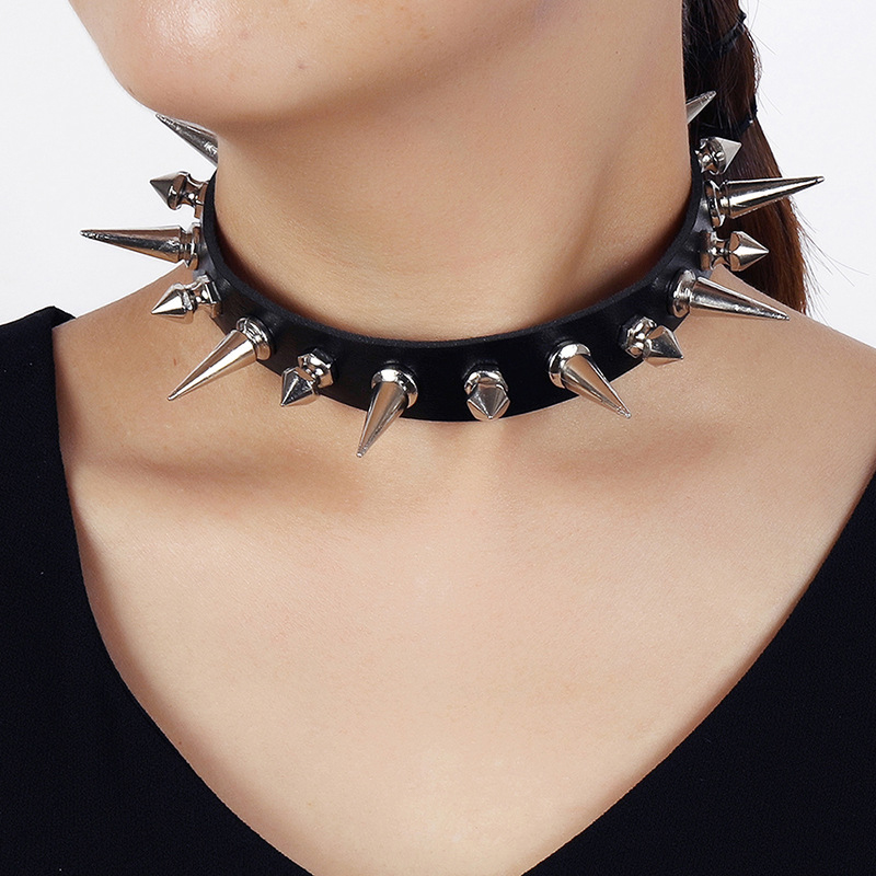 Goth Punk Spike Choker - 남녀공용 펑크 롱 스파이크 초커, 인조