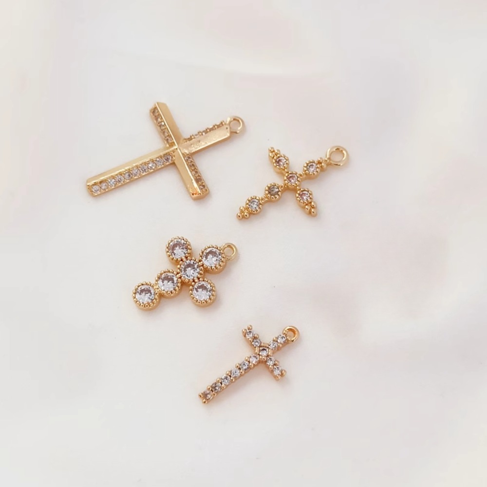 Cross Pendant Necklace Gold - 14K 금도금 지르콘 십자가 펜던트 팔찌,