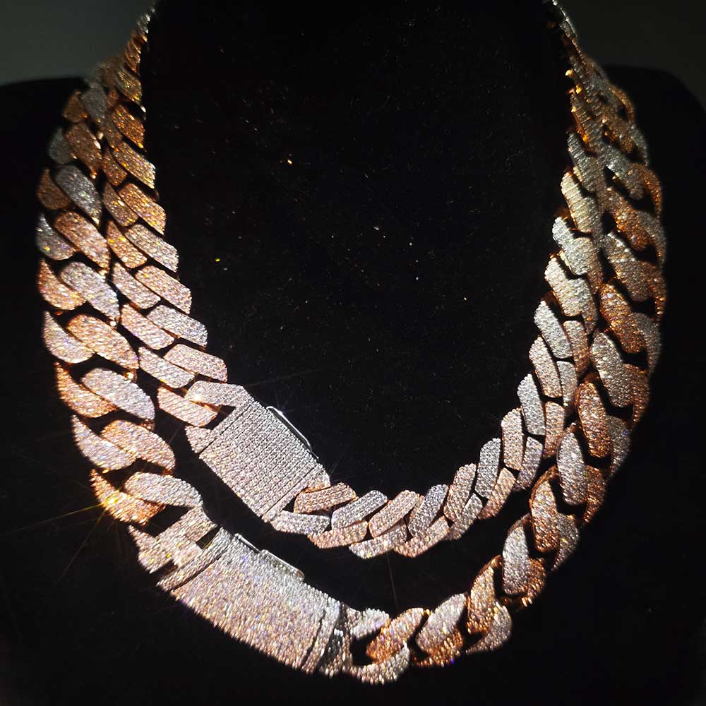 Cuban Link Chain 12Mm - 누오야 투톤 모자이크 체인 풀 CZ