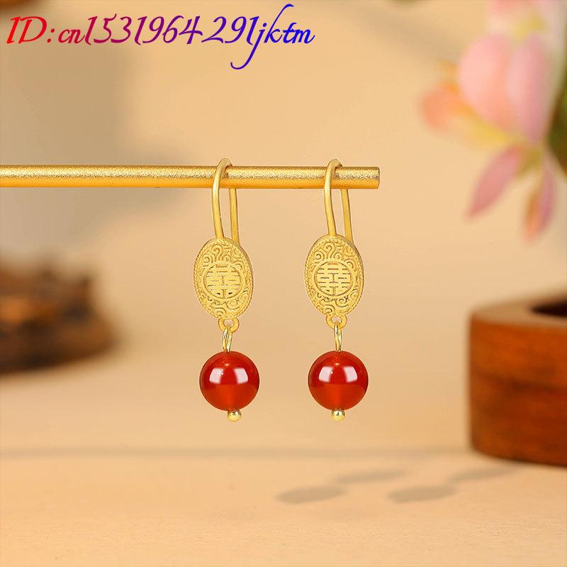 천연 붉은 옥 구슬 귀걸이 부적 진짜 보석 럭셔리 참  - Earrings 리뷰 및 가격