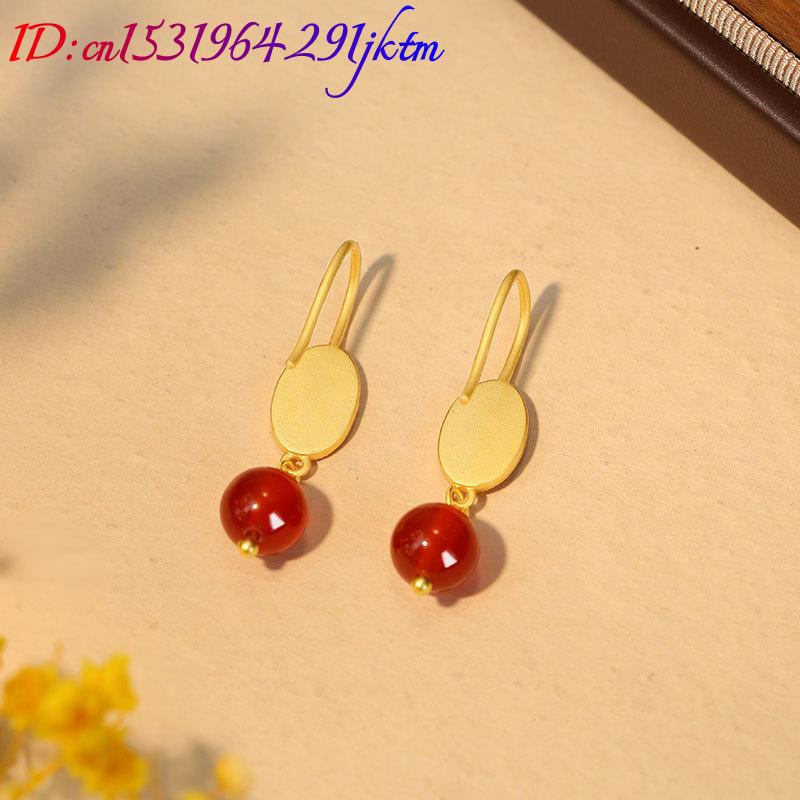 천연 붉은 옥 구슬 귀걸이 부적 진짜 보석 럭셔리 참  - Earrings 리뷰 및 가격