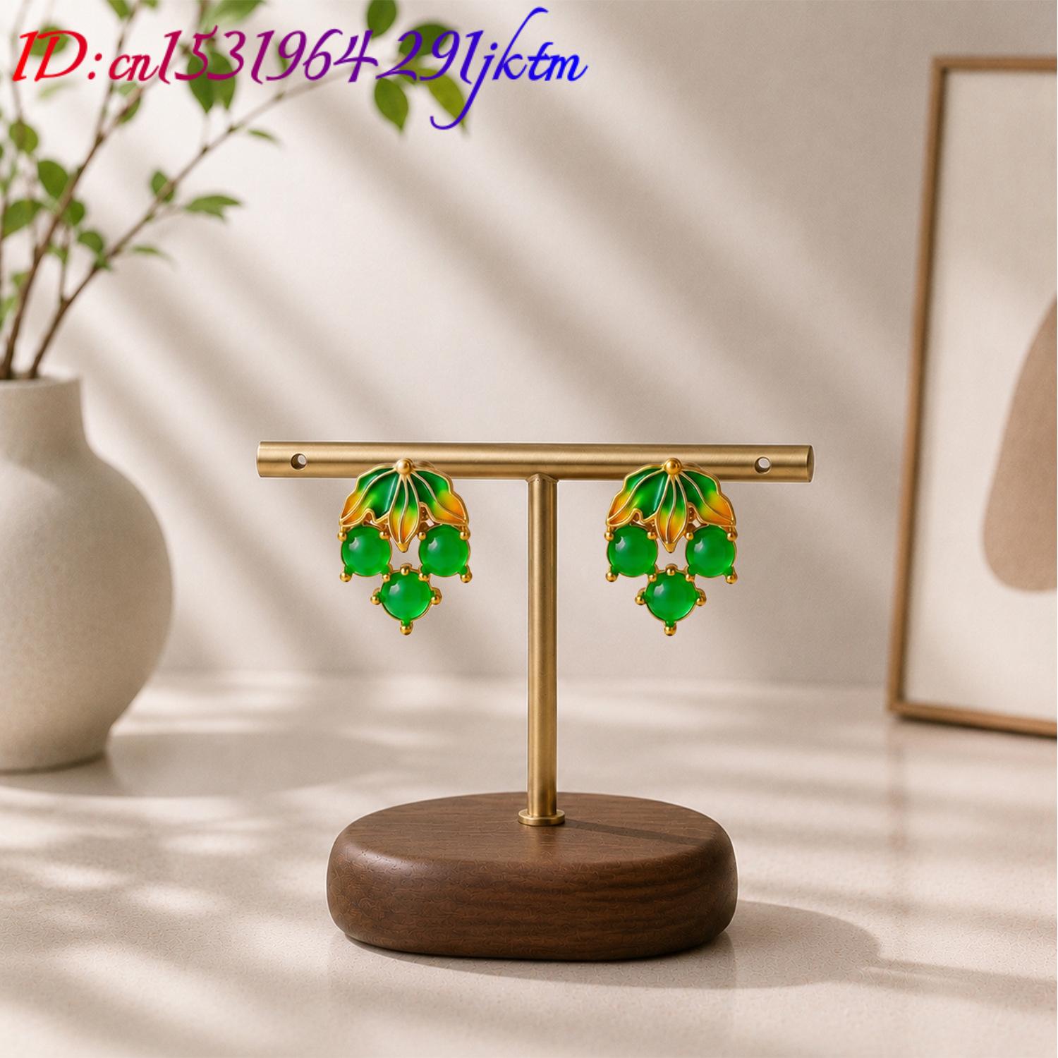 미얀마산 제이드 원석으로 만든 포도 모양 귀걸이, 빈티 - Earrings 리뷰 및 가격