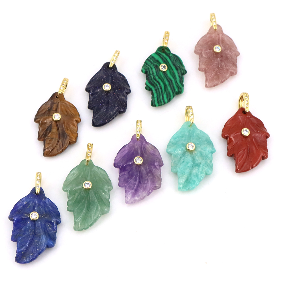 트렌디한 나뭇잎 천연 보석 참 펜던트 아마조나이트 로즈 - Crystal Pendant Necklace Natural Stone 리뷰 및 가격