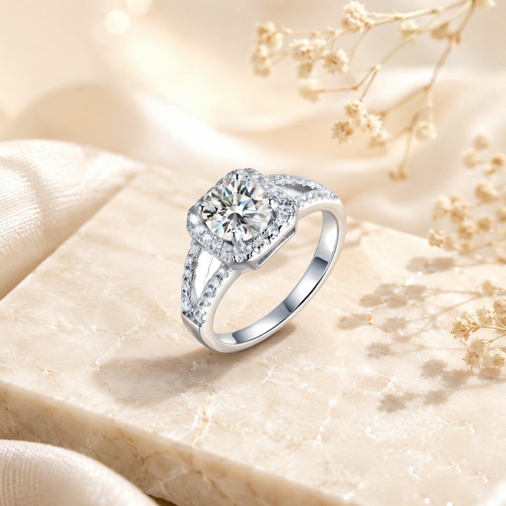 인기 상품: 100% S925 순은 소재의 눈부신 광채 - Moissanite Engagement Ring 1 Carat 리뷰 및 가격