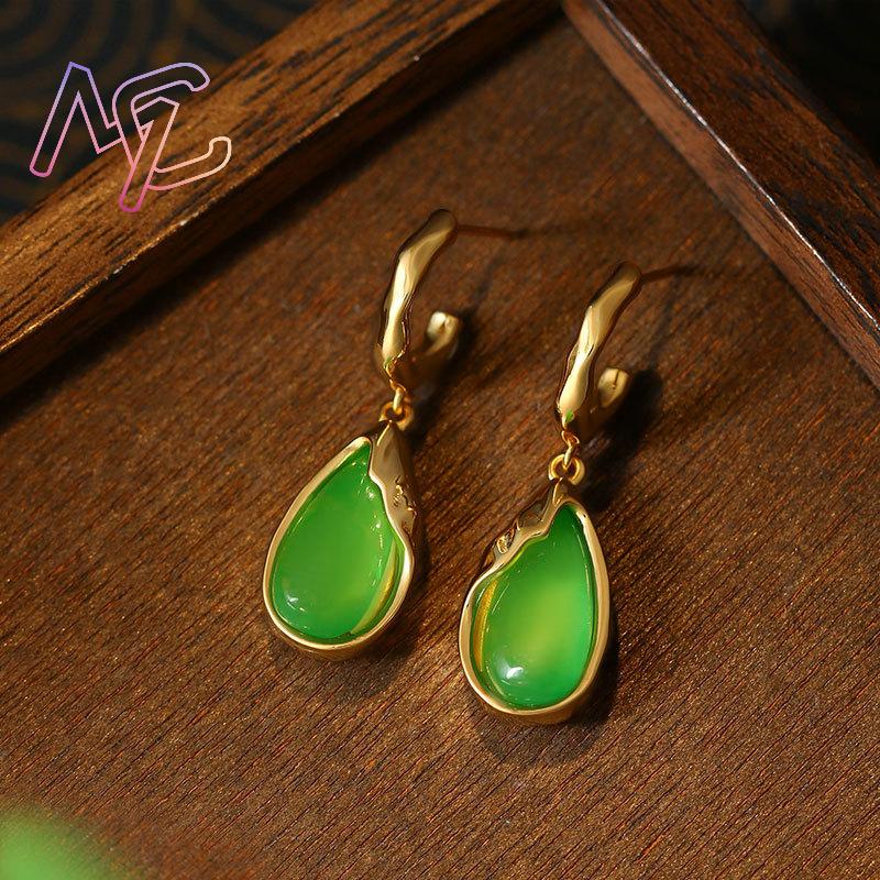 녹색 천연 옥으로 만든 물방울 모양 귀걸이, 여성용 부 - Earrings 리뷰 및 가격