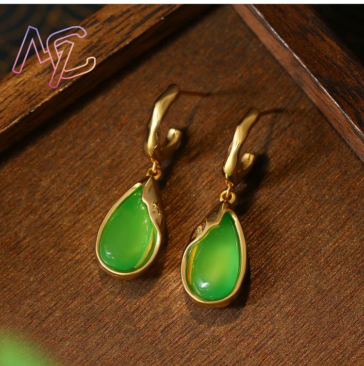 녹색 천연 옥으로 만든 물방울 모양 귀걸이, 여성용 부 - Earrings 리뷰 및 가격