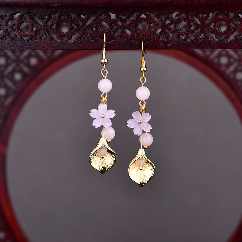 핑크 천연 옥 꽃 귀걸이 여성을위한 빈티지 선물 부적  - Earrings 리뷰 및 가격