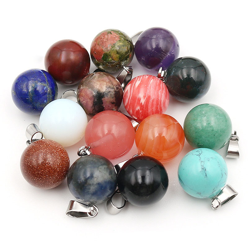 20 개/가방 14mm 천연석 라운드 펜던트 매력 석영 - Crystal Pendant Necklace Natural Stone 리뷰 및 가격