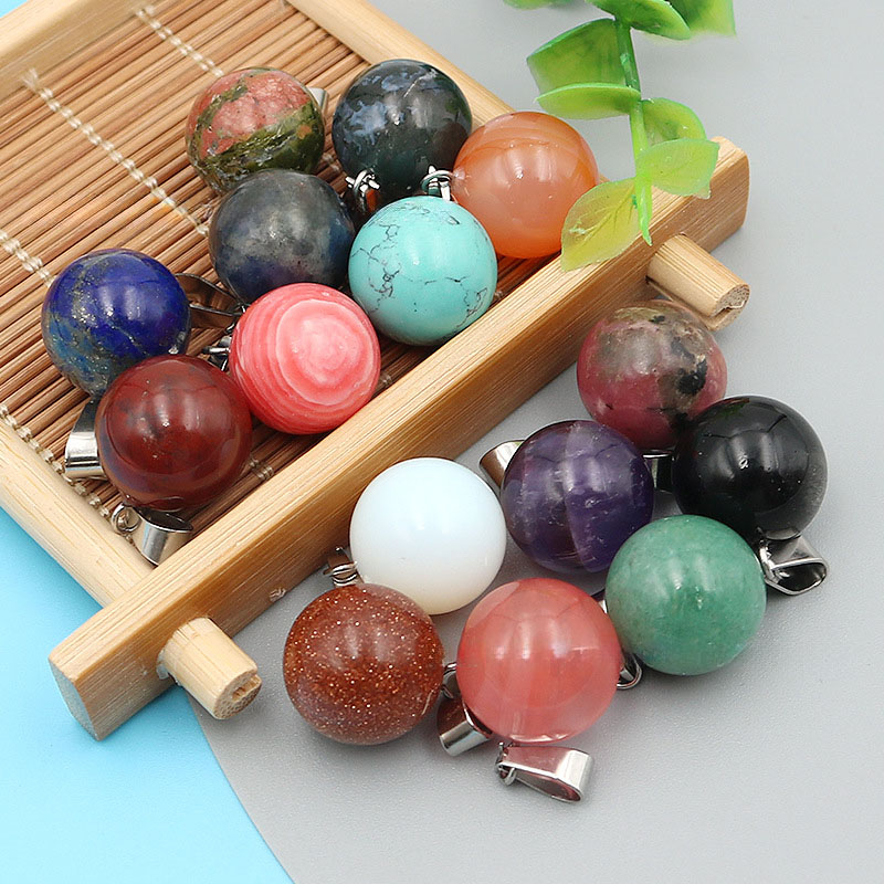 20 개/가방 14mm 천연석 라운드 펜던트 매력 석영 - Crystal Pendant Necklace Natural Stone 리뷰 및 가격