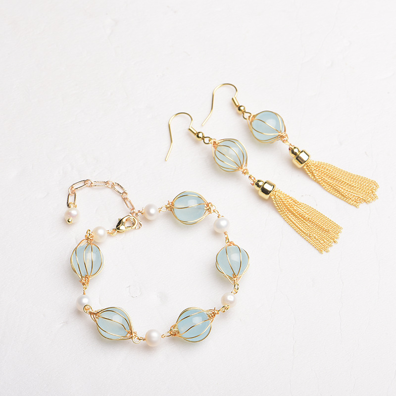 블루 천연 옥 구슬 귀걸이 패션 액세서리 부적 빈티지  - Earrings 리뷰 및 가격