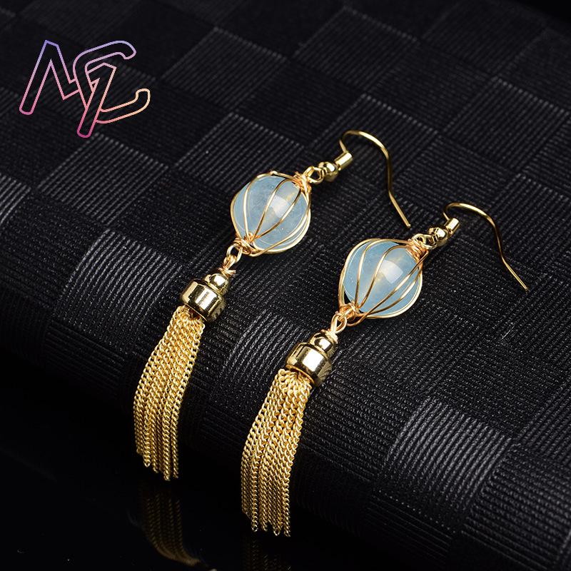 블루 천연 옥 구슬 귀걸이 패션 액세서리 부적 빈티지  - Earrings 리뷰 및 가격