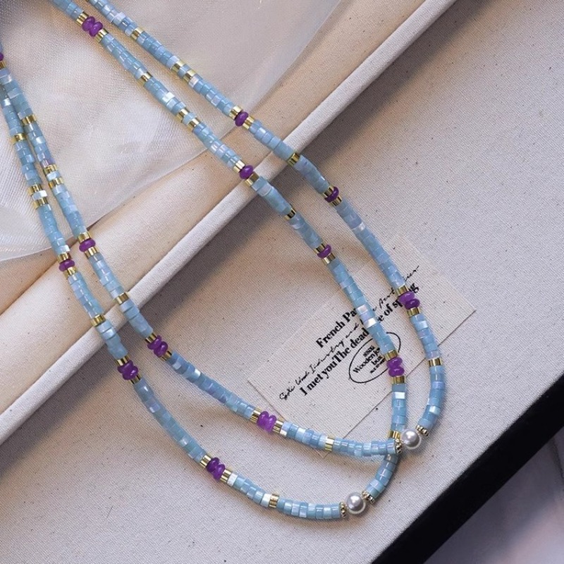 미나르 특이한 블루 천연석 쉘 퍼플 크리스탈 비즈 여성 - Pearl Choker Necklace Vintage 리뷰 및 가격
