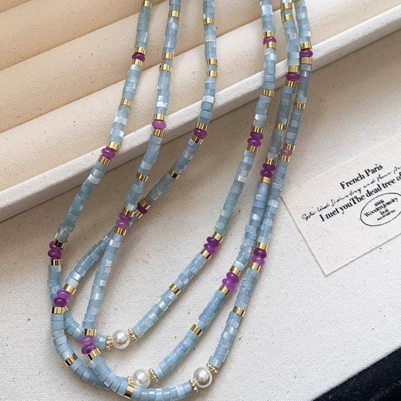 미나르 특이한 블루 천연석 쉘 퍼플 크리스탈 비즈 여성 - Pearl Choker Necklace Vintage 리뷰 및 가격