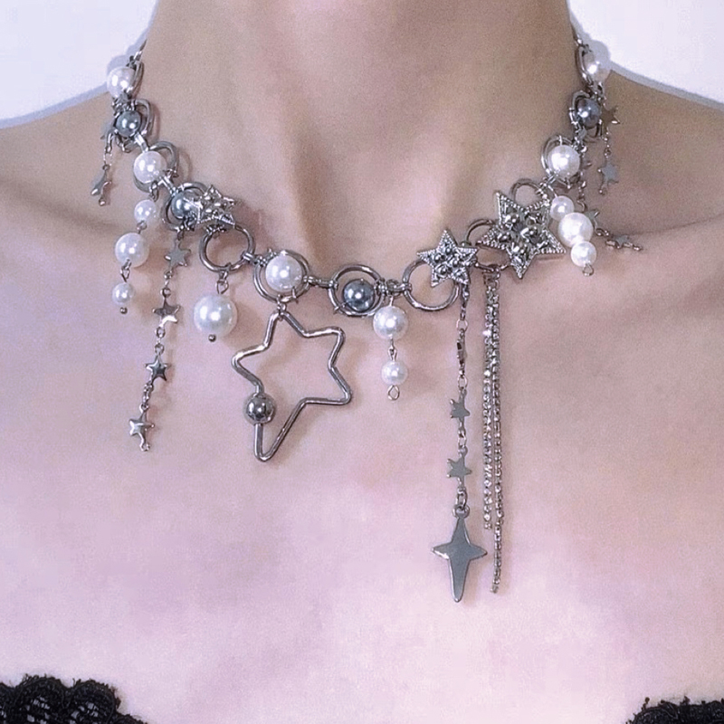 Y2K 쥬얼리 진주 접합 스타 체인 목걸이 여성 한국어 - Pearl Choker Necklace Vintage 리뷰 및 가격