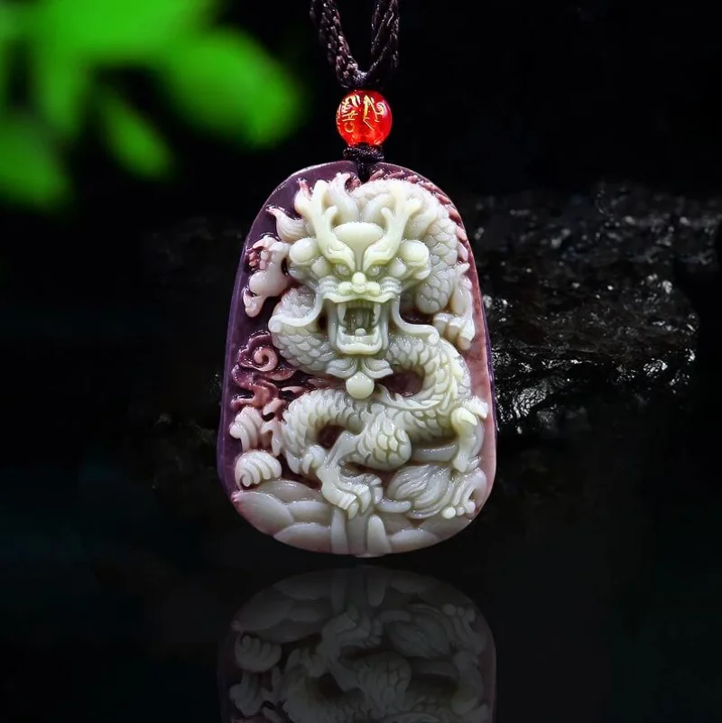보라색 가운 옥 드래곤 펜던트 목걸이 중국 보석 자연  - Necklaces 리뷰 및 가격