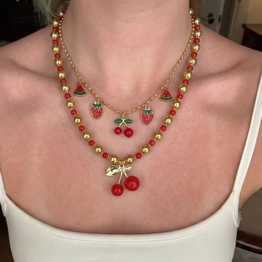 여성용 사랑스러운 빨간 체리 모양의 하트 펜던트 목걸이 - Layered Pendant Necklace Aesthetic 리뷰 및 가격